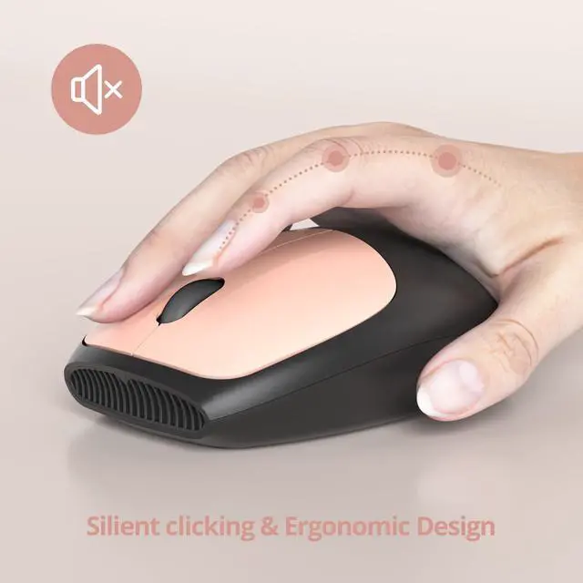 Alt view image 5 of 5 - Fogruaden Quiet Pink Wireless Keyboard and Mouse, 2.4GHz Retro Cute Typewriter-Style Full-Size Colorful Keyboard and Mouse Combo, Slim Design, Low-Noise Typing for Home, Office, Windows PC, Laptop