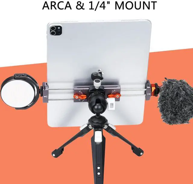 Alt view image 4 of 5 - Metal iPad Tripod Mount Adapter, Tablet Holder with Rotatable Cold Shoe Mount - Compatible with iPad Pro, Air, Galaxy Tab, iPhone