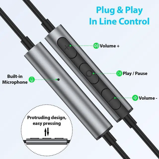 Alt view image 2 of 5 - ELOLOHI USB Headphones with Microphone for PC, 7.5ft Wired Earbuds Noise Canceling Half in-Ear Computer Earphones, Wall Mount Holder for Echo Spot 2024 Black