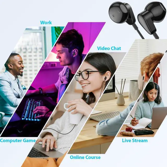 Alt view image 5 of 5 - ELOLOHI USB Headphones with Microphone for PC, 7.5ft Wired Earbuds Noise Canceling Half in-Ear Computer Earphones, Wall Mount Holder for Echo Spot 2024 Black