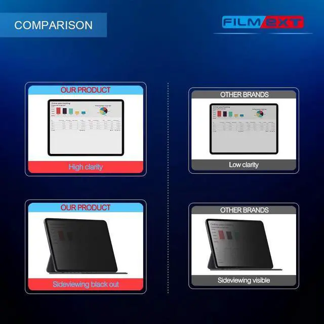 Alt view image 3 of 5 - FILMEXT Removable Ipad Pro Privacy Screen Protector for Ipad Pro 11 inch (2022/2021/2020/2018), Ipad Air 5/Air 4 10.9 inch, Anti-Spy Anti-Glare Filter, Bubble Free & Easy On/Of,[Landscape Privacy]