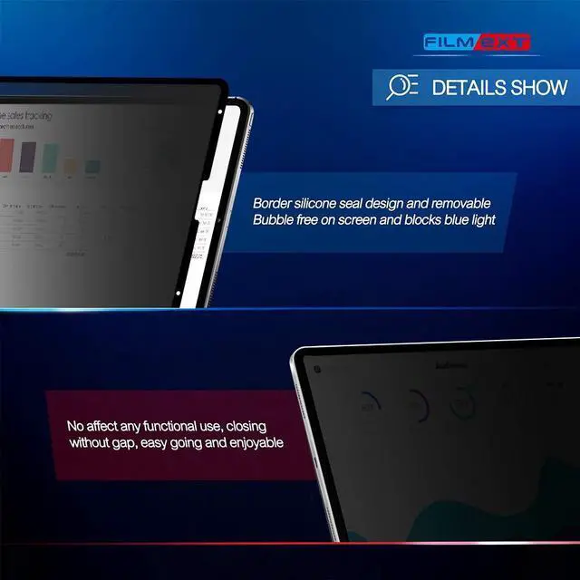 Alt view image 5 of 5 - FILMEXT Removable Ipad Pro Privacy Screen Protector for Ipad Pro 11 inch (2022/2021/2020/2018), Ipad Air 5/Air 4 10.9 inch, Anti-Spy Anti-Glare Filter, Bubble Free & Easy On/Of,[Landscape Privacy]