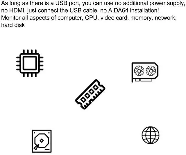 Alt view image 5 of 5 - 3.5In Computer Temp, Full View Display Small Screen Monitor for Aida64 Pc CPU Hard Disk Data Black (White)