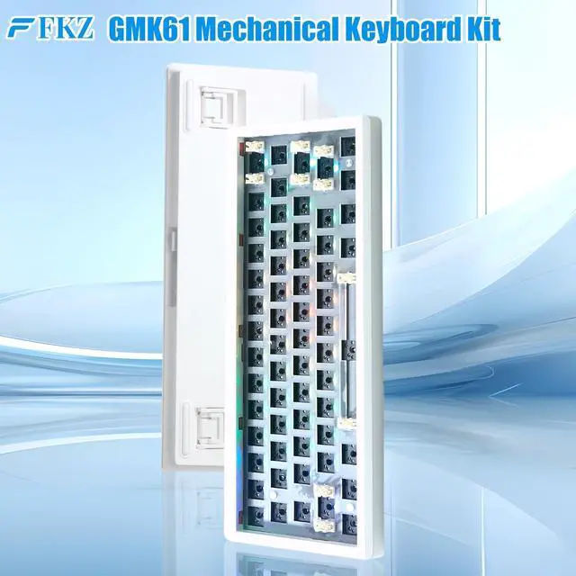 Alt view image 2 of 5 - FKZ GMK61 60% Hot Swappable PCB Custom RGB Gaming Keyboard Kit - Tri-Mode BT5.0/2.4Ghz/USB-C Wired Barebones Gasket Mount 61 Keys Programmable Mechanical DIY Kit (White)