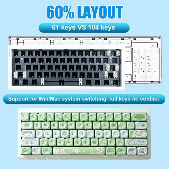 Alt view image 3 of 5 - FKZ GMK61 60% Hot Swappable PCB Custom RGB Gaming Keyboard Kit - Tri-Mode BT5.0/2.4Ghz/USB-C Wired Barebones Gasket Mount 61 Keys Programmable Mechanical DIY Kit (White)