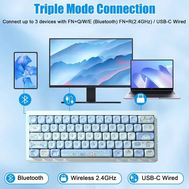 Alt view image 4 of 5 - FKZ GMK61 60% Hot Swappable PCB Custom RGB Gaming Keyboard Kit - Tri-Mode BT5.0/2.4Ghz/USB-C Wired Barebones Gasket Mount 61 Keys Programmable Mechanical DIY Kit (White)
