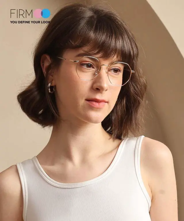 Alt view image 2 of 5 - Firmoo Polygon Blue Light Blocking Glasses for Woman Men, Gold Blue Light Filter Computer Glasses Reduce Eyestrain Headache Metal Glasses