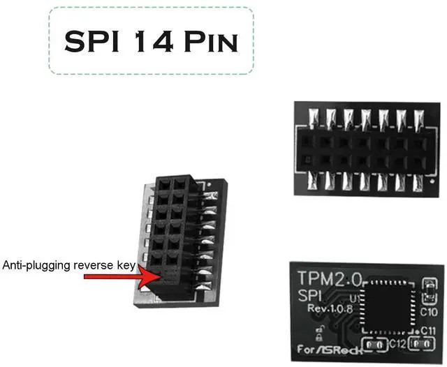 Alt view image 3 of 5 - Professional TPM2.0 Security Module SPI 14 Pin As Rock 14-1Pin Motherboards Card for As Rock TPM2-SLI-S-SPI Platform Replacement Part