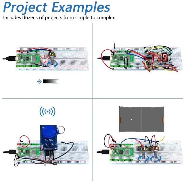 Alt view image 4 of 5 - Freenove Ultimate Starter Kit for Raspberry Pi Pico W (Included), Dual-core Arm Cortex-M0+ Microcontroller, 767-Page Detailed Tutorial, 224 Items, 119 Projects, Python C Java Code