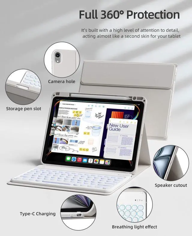Alt view image 3 of 5 - GKABXY Keyboard Case for iPad Air 11 inch M3/M2 (2025/2024) & iPad Air 5th/4th Gen 10.9-inch (2022/2020) | 7-Color Backlit Bluetooth Keyboard | Soft TPU Case with Pencil Holder (Gray)