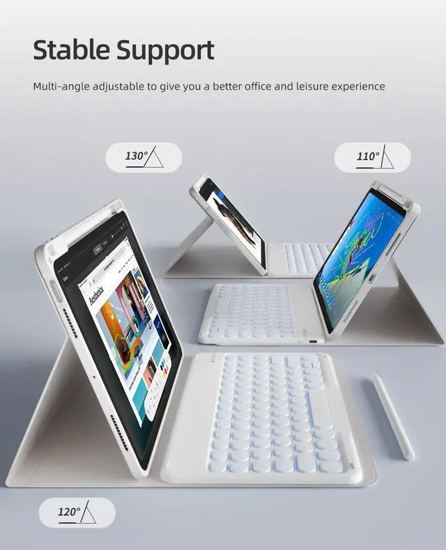 Alt view image 4 of 5 - GKABXY Keyboard Case for iPad Air 11 inch M3/M2 (2025/2024) & iPad Air 5th/4th Gen 10.9-inch (2022/2020) | 7-Color Backlit Bluetooth Keyboard | Soft TPU Case with Pencil Holder (Gray)