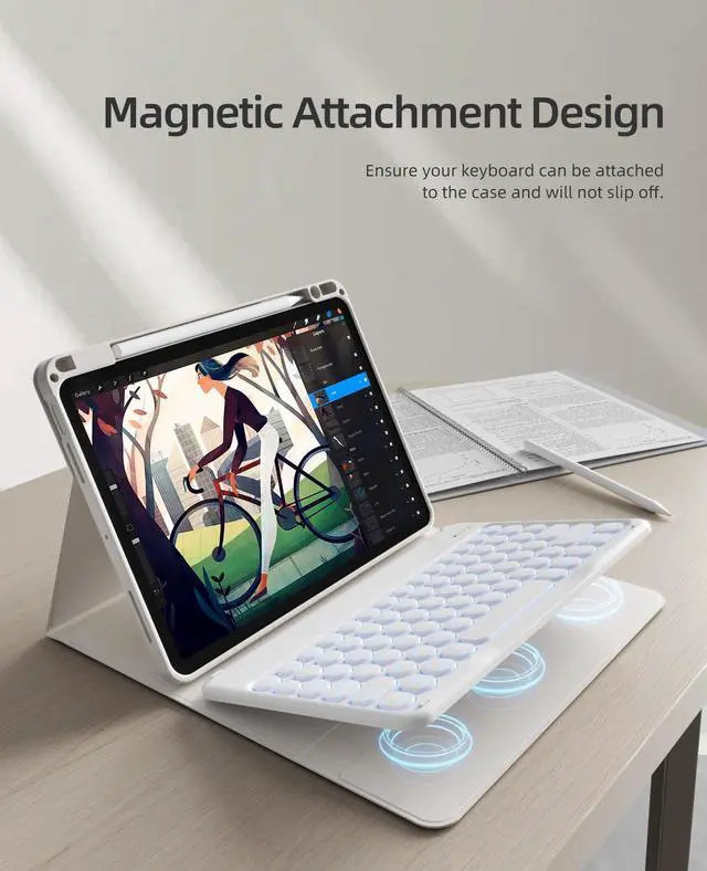 Alt view image 5 of 5 - GKABXY Keyboard Case for iPad Air 11 inch M3/M2 (2025/2024) & iPad Air 5th/4th Gen 10.9-inch (2022/2020) | 7-Color Backlit Bluetooth Keyboard | Soft TPU Case with Pencil Holder (Gray)