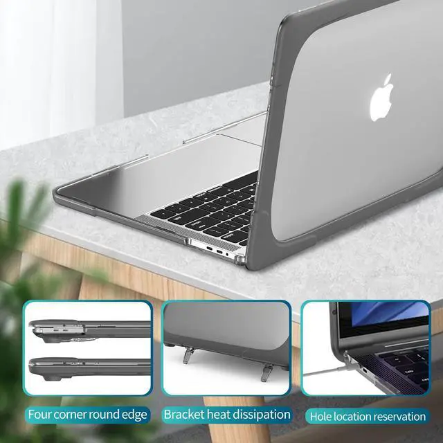 Alt view image 3 of 5 - Funut for MacBook Pro 16 Inch Case 2024/2023/2021, M3 / M2 / M1 Pro/Max A2991 A2780 A2485, Heavy Duty Plastic Hard Shell with TPU Bumper Fold Kickstand & Keyboard Cover,Gray