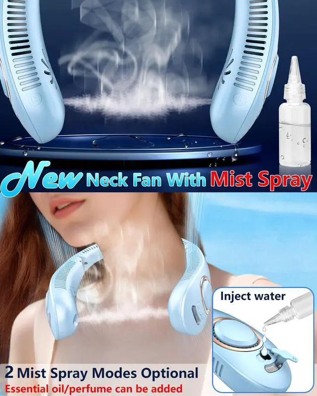 Alt view image 2 of 5 - Neck Fans Portable Rechargeable,Neck Fans that Blow Cold Air,Personal Cooling Device Wearable,Mini Ventilador Portatil,Bladeless Hand Free Neck Fan USB Chargeable Hot Flash Presents for Women Men Blue