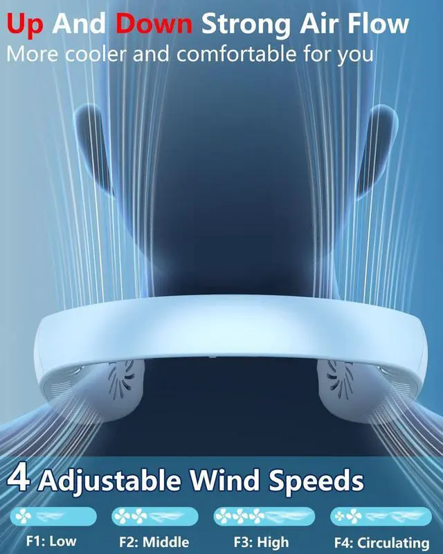 Alt view image 3 of 5 - Neck Fans Portable Rechargeable,Neck Fans that Blow Cold Air,Personal Cooling Device Wearable,Mini Ventilador Portatil,Bladeless Hand Free Neck Fan USB Chargeable Hot Flash Presents for Women Men Blue