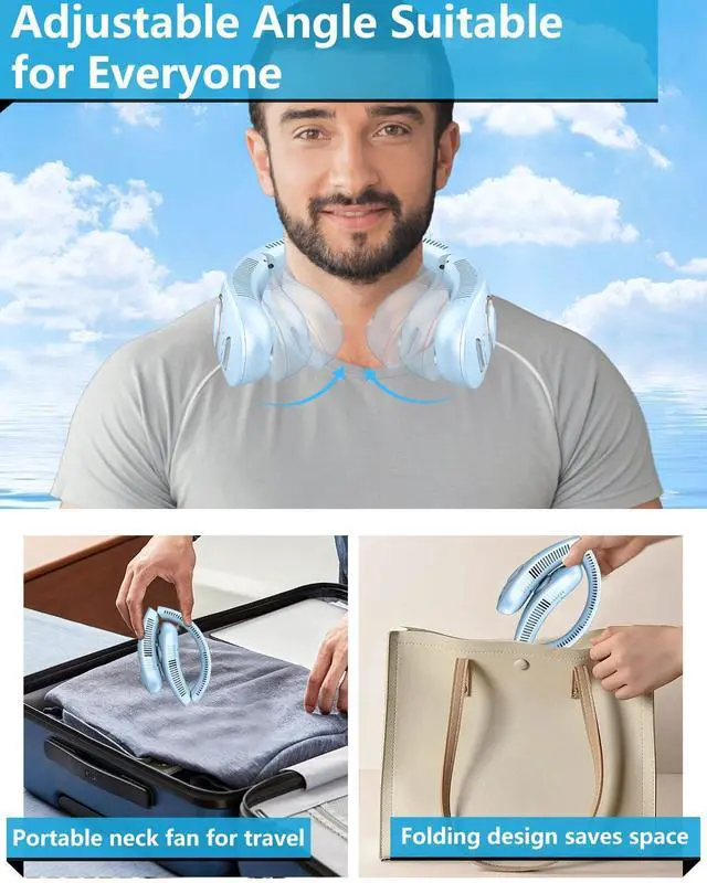 Alt view image 4 of 5 - Neck Fans Portable Rechargeable,Neck Fans that Blow Cold Air,Personal Cooling Device Wearable,Mini Ventilador Portatil,Bladeless Hand Free Neck Fan USB Chargeable Hot Flash Presents for Women Men Blue