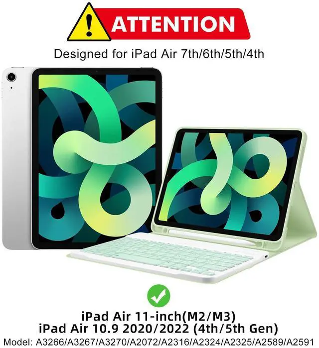 Alt view image 2 of 5 - GOKOCO Keyboard case for iPad Air 11" M3 2025/Air 6th 11" M2 2024,iPad Air 5th/4th Gen 10.9" 2022,Detachable Bluetooth Keyboard Cover with Pencil Holder,Auto Sleep-Green