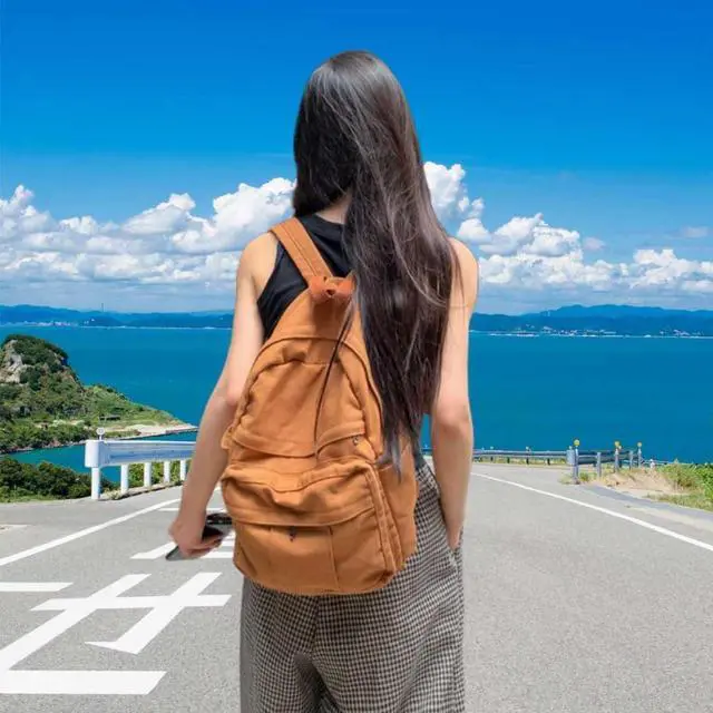 Alt view image 2 of 5 - GAMLFL Light Brown Canvas Backpack for Women & Men Retro Aesthetic Rucksack Basic Backpack for High School/College Students Travel Laptop Bag