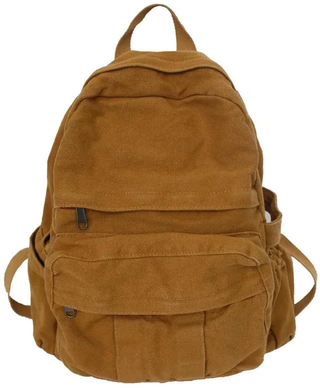 Alt view image 3 of 5 - GAMLFL Light Brown Canvas Backpack for Women & Men Retro Aesthetic Rucksack Basic Backpack for High School/College Students Travel Laptop Bag