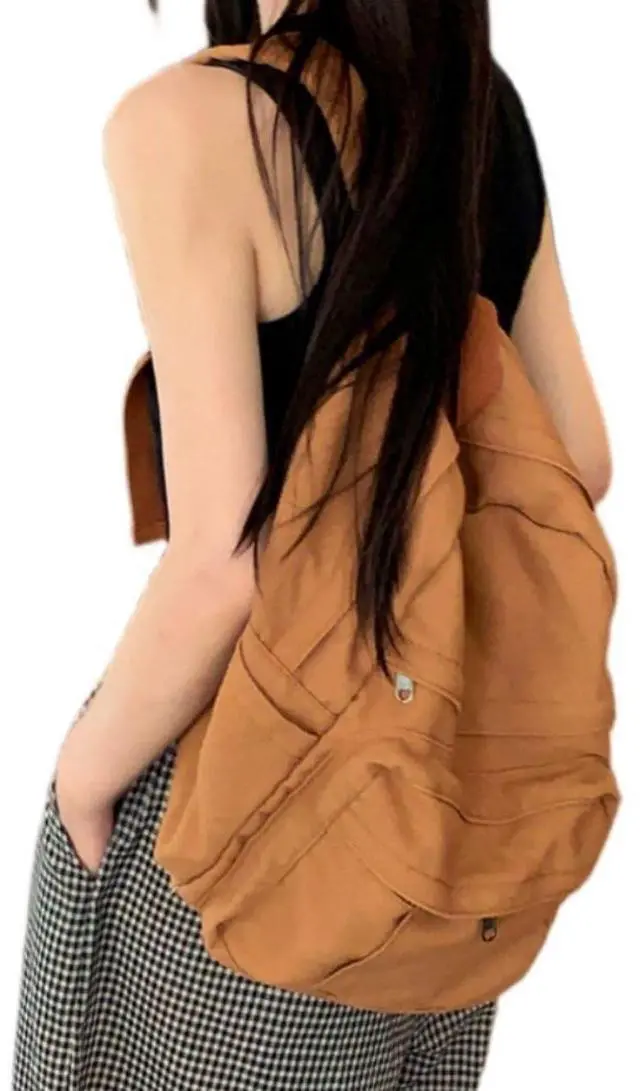 Alt view image 4 of 5 - GAMLFL Light Brown Canvas Backpack for Women & Men Retro Aesthetic Rucksack Basic Backpack for High School/College Students Travel Laptop Bag