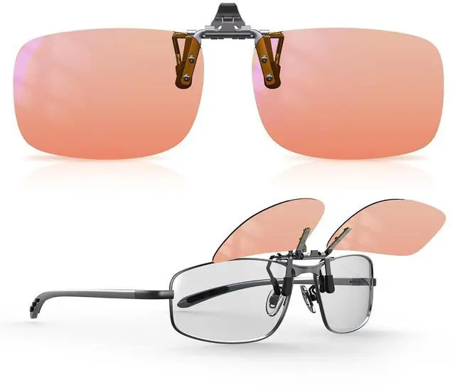 Alt view image 2 of 5 - Goiteia FL-41 Rose Migraine Clip on glasses, Orange Blue Light Blocking Glasses Clip on for Migraine-Gamiing Glasses for Eyes Strain/Light Sensitive-Help to Sleep