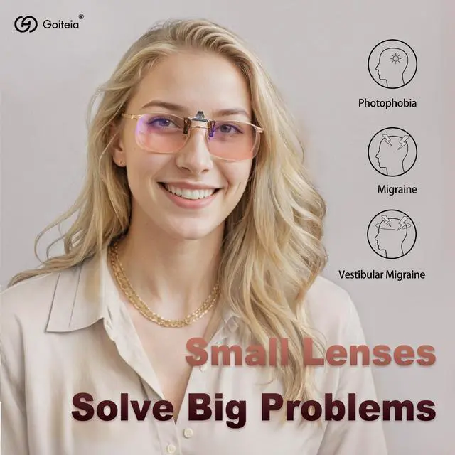 Alt view image 3 of 5 - Goiteia FL-41 Rose Migraine Clip on glasses, Orange Blue Light Blocking Glasses Clip on for Migraine-Gamiing Glasses for Eyes Strain/Light Sensitive-Help to Sleep