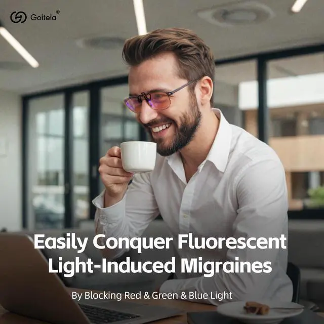 Alt view image 4 of 5 - Goiteia FL-41 Rose Migraine Clip on glasses, Orange Blue Light Blocking Glasses Clip on for Migraine-Gamiing Glasses for Eyes Strain/Light Sensitive-Help to Sleep