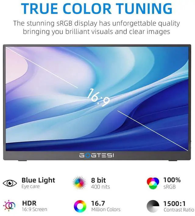 Alt view image 2 of 5 - gogtesi 15.6 Inch Portable Monitor FHD 1080P with Stand, IPS Display for PC, MAC, Phone, Switch, PS, Xbox with USB-C & HDMI (Without Adapter)