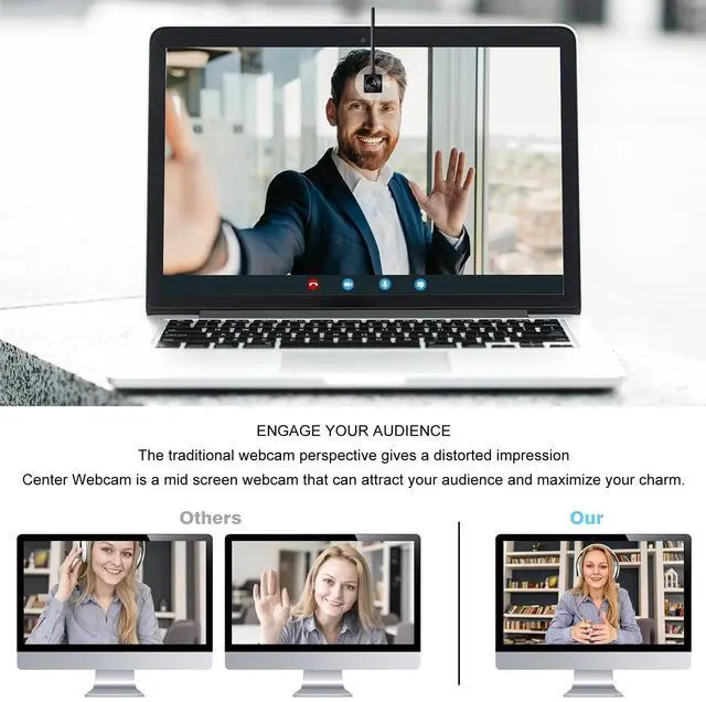 Alt view image 5 of 5 - Eye to Cam, 1080P Center Cam Middle Screen Webcam Auto Focus with Microphone, Eye to Camera, for Online Teaching, Video Calls, Recording, and Meetings