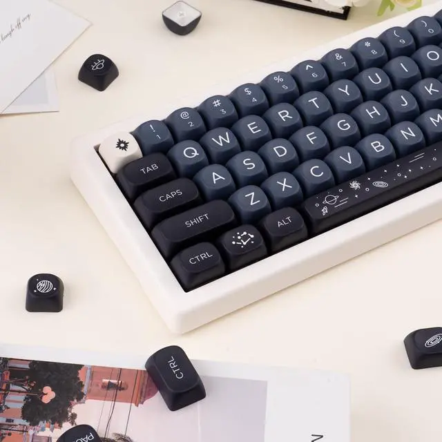 Alt view image 3 of 5 - GEKUCAP MOA Keycaps 126 Keys PBT Keycaps Dye-Sublimation Custom Keyboard Key Caps Set for Cherry Gateron MX Switches Mechanical Keyboards, Black Blue Space Theme Key Caps