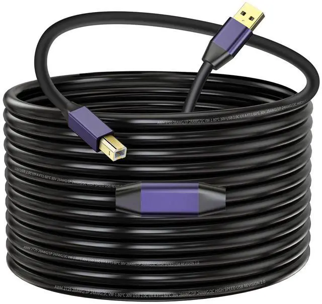 Main image of GGMTY Active USB 2.0 Printer Cable 50ft, USB A-Male to B-Male High Speed Printer/Scanner/Repeater Cable for HP, Canon, Epson, Dell, Samsung etc