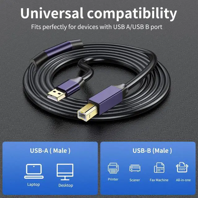 Alt view image 2 of 5 - GGMTY Active USB 2.0 Printer Cable 50ft, USB A-Male to B-Male High Speed Printer/Scanner/Repeater Cable for HP, Canon, Epson, Dell, Samsung etc