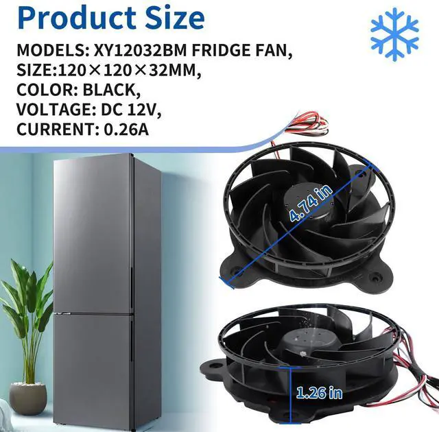 Alt view image 3 of 5 - XY12032BM Refrigerator Fan Compatible with Galanz Upright Fridge/Freezer, Fridge Silent Cooling Freezing Fan, Refrigeration Cooling, 120x120x32mm DC12V 0.26A