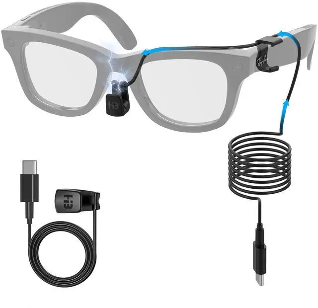 Main image of HiBloks USB-C Charging Cable for Ray-Ban Meta Wayfarer(RW4006&RW4008) Smart Glasses, 3.9ft Tangle-Free TPE/TPU Cable, Built-in Voltage Stabilizer & PTC Protection, Power Bank/Phone/Car/Laptop Charging