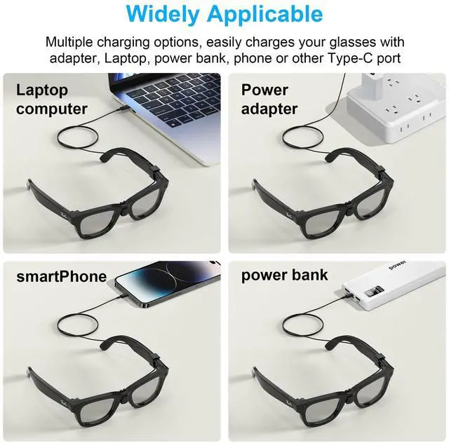 Alt view image 3 of 5 - HiBloks USB-C Charging Cable for Ray-Ban Meta Wayfarer(RW4006&RW4008) Smart Glasses, 3.9ft Tangle-Free TPE/TPU Cable, Built-in Voltage Stabilizer & PTC Protection, Power Bank/Phone/Car/Laptop Charging
