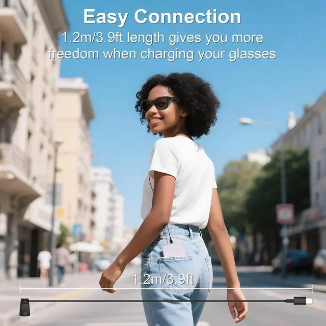 Alt view image 5 of 5 - HiBloks USB-C Charging Cable for Ray-Ban Meta Wayfarer(RW4006&RW4008) Smart Glasses, 3.9ft Tangle-Free TPE/TPU Cable, Built-in Voltage Stabilizer & PTC Protection, Power Bank/Phone/Car/Laptop Charging