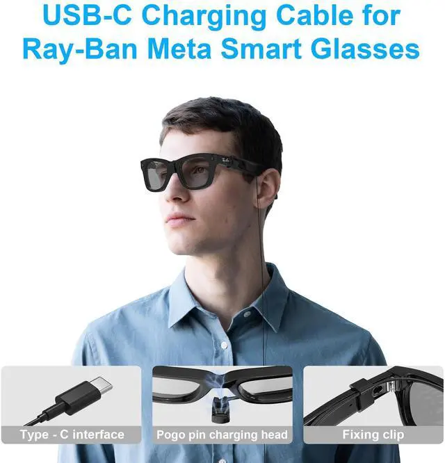 Alt view image 4 of 5 - HiBloks USB-C Charging Cable for Ray-Ban Meta Wayfarer(RW4006&RW4008) Smart Glasses, 3.9ft Tangle-Free TPE/TPU Cable, Built-in Voltage Stabilizer & PTC Protection, Power Bank/Phone/Car/Laptop Charging
