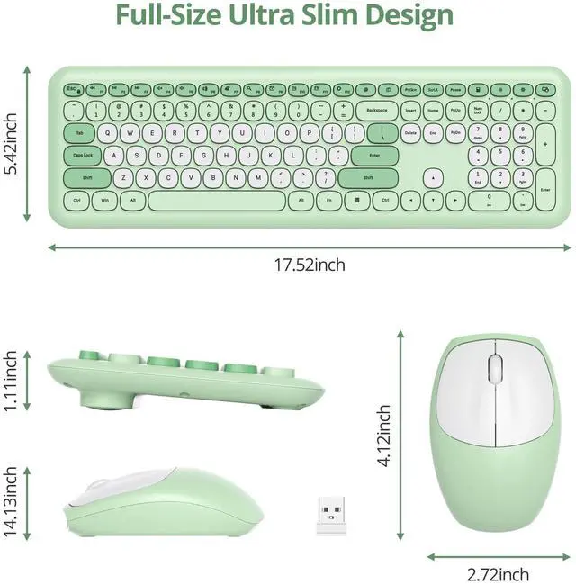 Alt view image 5 of 5 - surmen Green Keyboard and Mouse Wireless, Cute Wireless Typewriter Keyboard, Full Size Slim Silent Round Keys Aesthetic for Home and Office(Colorful Green)