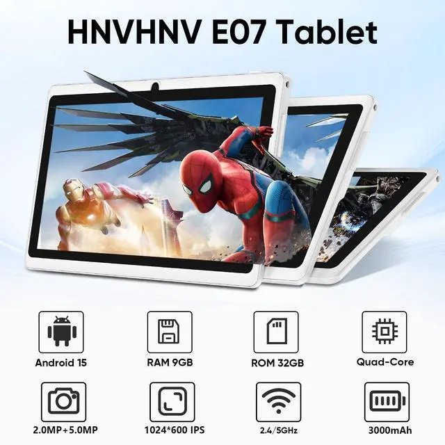 Alt view image 2 of 5 - HNVHNV Android 15 Tablet 7 Inch Tablet, 9GB RAM 32GB ROM 1TB Expansion, Quad-core Processor, Dual Camera, 5G/2.4G WiFi, Bluetooth, Parental Control, Drop-Proof Case (Black)