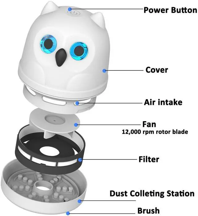 Alt view image 2 of 5 - Hallocool Owl Vacuum Cleaner Mini Desktop Vacuum Sweeper Cute Desk Crumb Vacuum for Cleaning Eraser Waste Pencil Shaving Cookie Crumbs Pet Fur Bread Crumbs