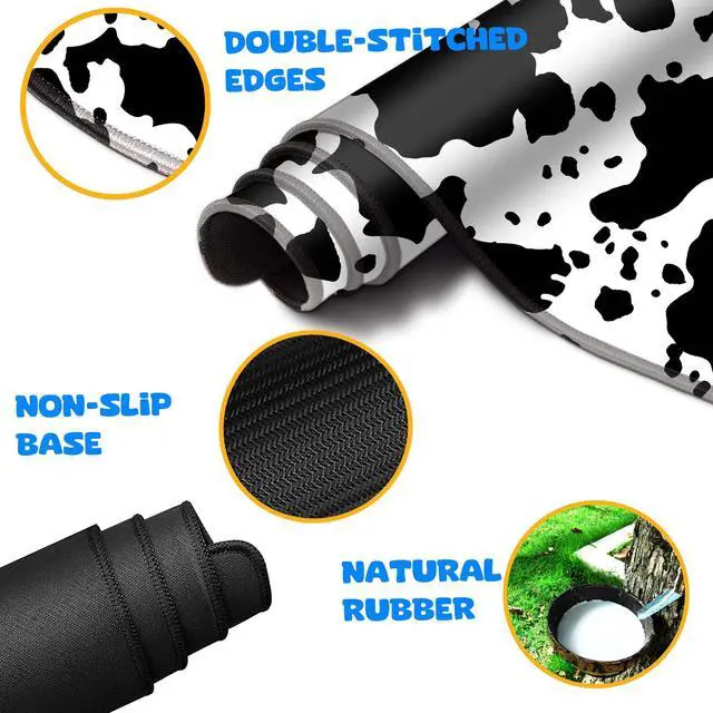 Alt view image 3 of 5 - HaoSiTeck 4-Piece Extended Large Mouse Pad Set for Women Men with Cow Print Design Includes 35.4 x 15.7 XXL Large Mouse Pad Keyboard Wrist Rest Mouse Wrist Support and Coaster for Office Home