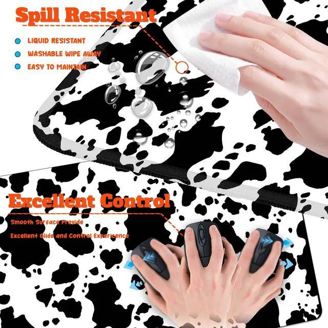 Alt view image 4 of 5 - HaoSiTeck 4-Piece Extended Large Mouse Pad Set for Women Men with Cow Print Design Includes 35.4 x 15.7 XXL Large Mouse Pad Keyboard Wrist Rest Mouse Wrist Support and Coaster for Office Home