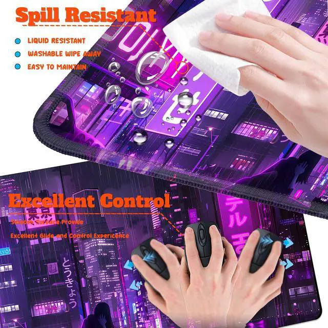 Alt view image 4 of 5 - HaoSiTeck 4-Piece Extended Large Mouse Pad Set for Women Men with Purple Anime Design Includes 35.4 x 15.7 XXL Large Mouse Pad Keyboard Wrist Rest Mouse Wrist Support and Coaster for Office Home