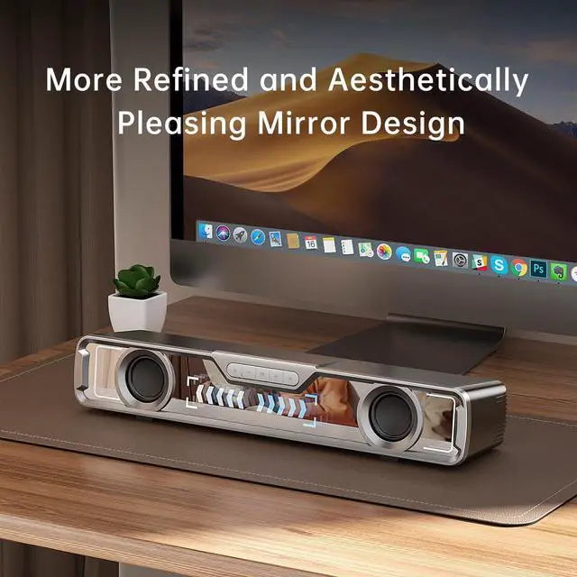 Alt view image 4 of 5 - HATSUTEC Computer Speakers for Desktop PC/Laptop/Monitor,Compact Wired USB Powered Bluetooth Desk Soundbar with Microphone for Home Office Gaming, 10W Speaker/RGB Lights/Crystal Stereo/Enhanced Bass