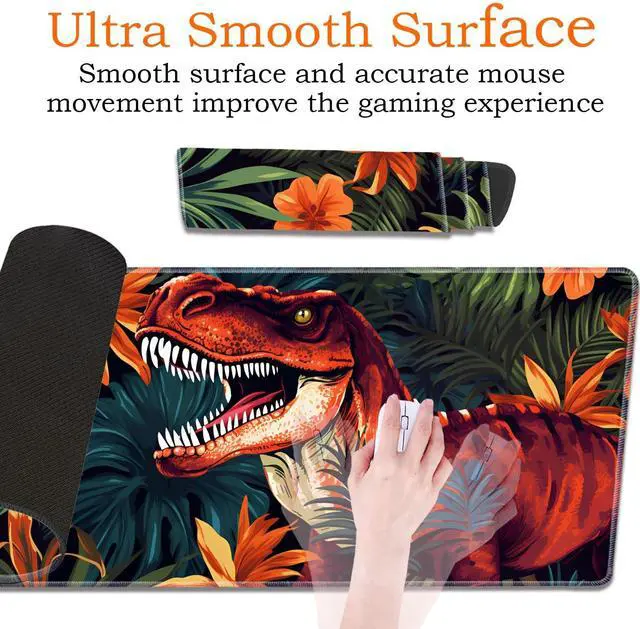 Alt view image 3 of 5 - Large Gaming Mouse Pad, Keyboard Wrist Rest Pad + Mouse Wrist Pad + Coaster Set, Extended Waterproof Non-Slip Desk Mat, Suitable for Office Home Learning Games, Jungle Dinosaur Tyrannosaurus