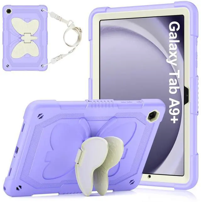 Main image of HOGENL Cover for Samsung Galaxy Tab A9+ Plus Case for Kids Girl, Galaxy Tab A9+ 11 inch 2023 Released with Butterfly Stand Shoulder Strap Shockproof Full Body Protective, Purple