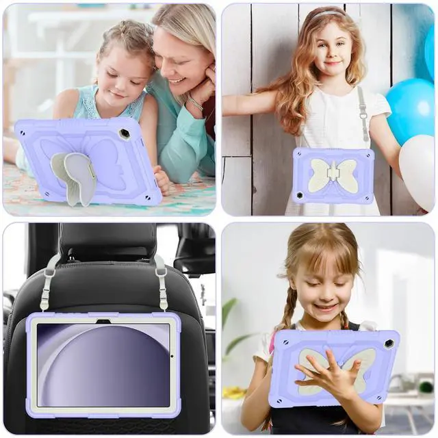 Alt view image 2 of 5 - HOGENL Cover for Samsung Galaxy Tab A9+ Plus Case for Kids Girl, Galaxy Tab A9+ 11 inch 2023 Released with Butterfly Stand Shoulder Strap Shockproof Full Body Protective, Purple