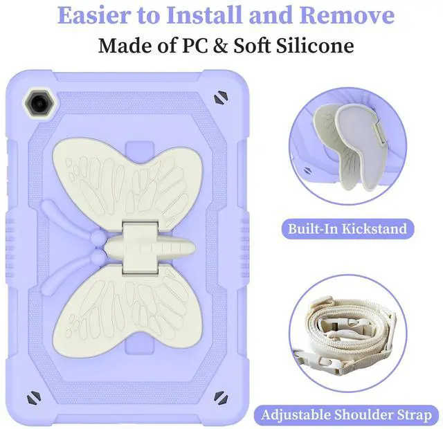 Alt view image 4 of 5 - HOGENL Cover for Samsung Galaxy Tab A9+ Plus Case for Kids Girl, Galaxy Tab A9+ 11 inch 2023 Released with Butterfly Stand Shoulder Strap Shockproof Full Body Protective, Purple