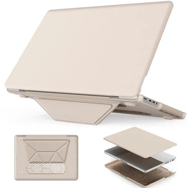 Main image of HXCASEAC Case Compatible with MacBook Pro 16 inch Case 2024 2023 2022 2021 with Foldable Stand, Anti-Scratching Protective Cover (M4 M3 M2 M1) A3186, A3403, A2991, A2780, A2485 PU Leather, Cream