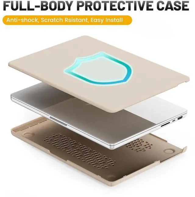 Alt view image 3 of 5 - HXCASEAC Case Compatible with MacBook Pro 16 inch Case 2024 2023 2022 2021 with Foldable Stand, Anti-Scratching Protective Cover (M4 M3 M2 M1) A3186, A3403, A2991, A2780, A2485 PU Leather, Cream